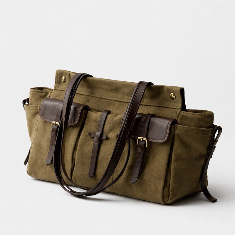 Canvas Tote Designer - Tas Tote Kulit Kanvas Mewah Multi-Saku,